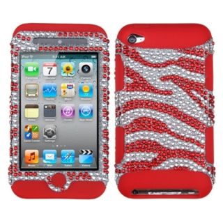 INSTEN Zebra Silver/ Red Diamante TUFF iPod Case Cover for Apple iPod
