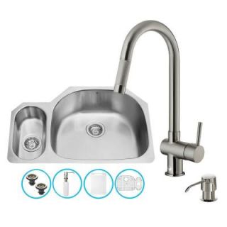 Vigo All in One Undermount Stainless Steel 32 in. Double Bowl Kitchen Sink in Stainless Steel VG15327