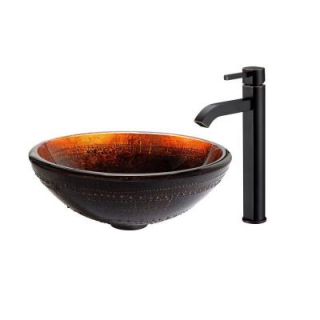 KRAUS Prometheus Glass Vessel Sink in Multicolor and Ramus Faucet in Oil Rubbed Bronze C GV 694 19mm 1007ORB
