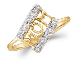 MOM Diamond Ring 14k Yellow Gold Mothers Day Band (0.06 Carat)
