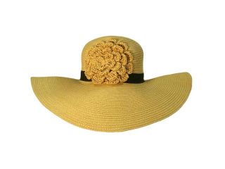 Natural Wide 4.5" Brim Floppy Hat With Crochet Flower