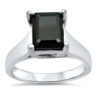 14k White Gold 1 3/4ct Emerald cut Black Diamond Solitaire Engagement