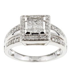 De Couer 10k White Gold TDW 1/2ct Diamond Halo Engagement Ring (H I