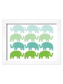 Green Elephant Family (Framed) by The Art Studio