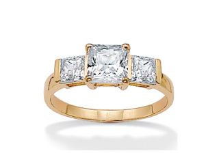1.94 TCW Princess Cut Cubic Zirconia 10k Yellow Gold 3 Stone Bridal Engagement Anniversary Ring