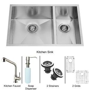 VIGO Industries VG15184 Kitchen Sink Set, All In One 29" Undermount Double Bowl Sink & Faucet   Stainless Steel