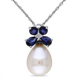 10K White Gold 8.5 9mm Cultured Freshwater Pearl, Sapphire and Diamond Accented   7665385