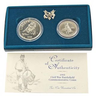 1995 Brilliant Uncirculated Civil War Battlefield Commemorative 2 Coin Set   7634802