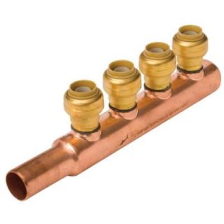 SharkBite 3/4 in. Copper Tube Size Inlet x 1/2 in. Push to Connect 4 Port Closed Manifold 22998LF