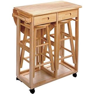 Winsome 32.79 x 29.7 x 29.29 Wood Basics Round Space Saver Drop Leaf Table With 2 Stool, Beech