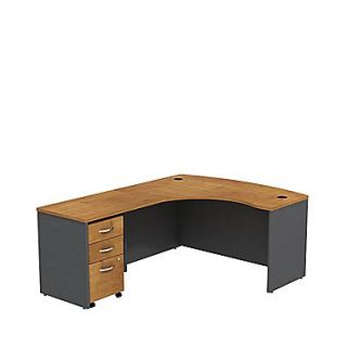 Bush Business Westfield 60W LH L Bow Desk Shell with 3 Drawer Mobile Pedestal, Natural Cherry/Graphite Gray