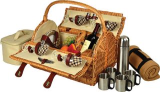 Picnic at Ascot Yorkshire Picnic Basket for Four w/ Blanket/Coffee   Wicker/London Plaid