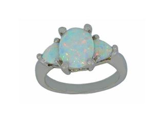 10x8mm Opal Oval & Heart Ring .925 Sterling Silver Rhodium Finish [Jewelry]