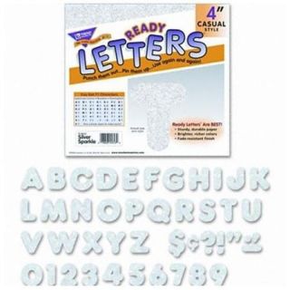 Trend Ready Letters Sparkle Letters   50 Capital Letter, 10 Number, 10 Punctuation Marks   4"   Paper   Silver (T1613)