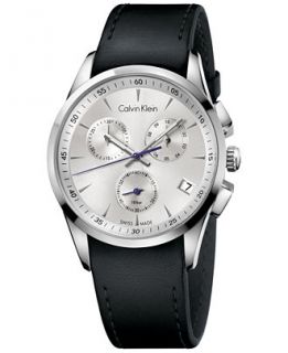 Calvin Klein Mens Swiss Chronograph Bold Black Leather Strap Watch