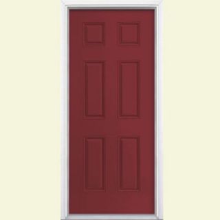 Masonite 32 in. x 80 in. 6 Panel Painted Smooth Fiberglass Prehung Front Door with Brickmold 22983