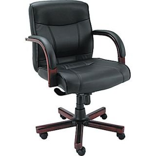 Alera Madaris Mid Back Leather Managers Chair, Fixed Arms, Black