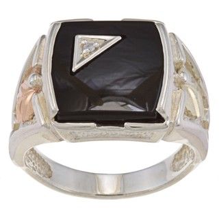 Black Hills Gold and Silver Mens Onyx and Diamond Accent Ring (4ct TGW