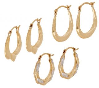 14K Gold Set of 3 Hoop Earrings with Gift Box —