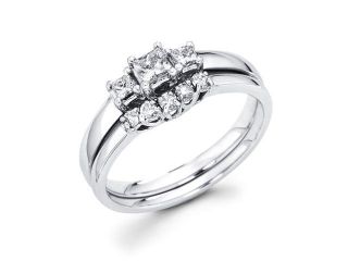 Diamond Engagement Bridal Rings Set Wedding Band 14k White Gold .45 CT
