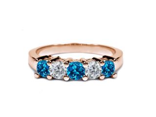 0.94 Ct Round London Blue Topaz I/J Diamond 18K Rose Gold Wedding Band Ring