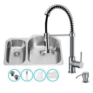 Vigo All in One Undermount Stainless Steel 31 in. Double Bowl Kitchen Sink with Faucet Set in Chrome VG15057