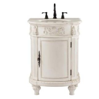 Home Decorators Collection Chelsea 26 in. Vanity in Antique White with Marble Vanity Top in White 1589000410