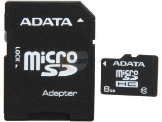 ADATA 8GB Class 10 Micro SDHC Flash Card with SD adaptor Model AUSDH8GCL10 RA1