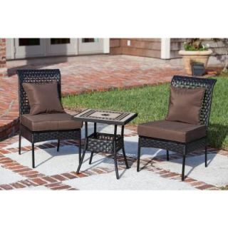 Patio Sense Sonoran 3 Piece All Weather Wicker Patio Bistro Set with Brown Cushions 61545