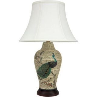25" Peacock on Branch Porcelain Jar Lamp