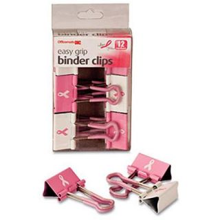 Officemate Breast Cancer Awareness Medium Easy Grip Binder Clips, Pink/White, 12