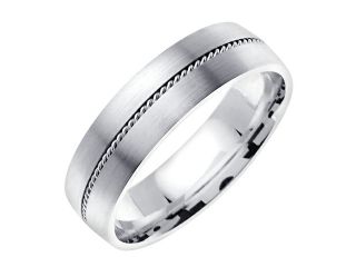 14K White Gold Comfort Fit Flat Surface Braided Men'S 6 Mm Wedding Band