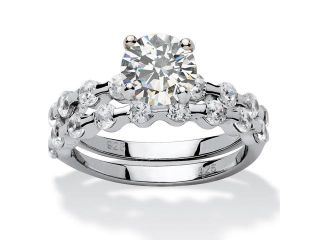 2.52 TCW Round Cubic Zirconia Platinum Over Sterling Silver Bridal Engagement Set Ring