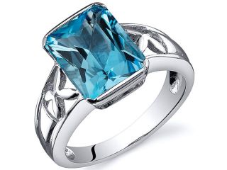 Large Radiant Cut 3.50 carats Swiss Blue Topaz Solitaire Ring in Sterling Silver Size  6, Available in Sizes 5 thru 9