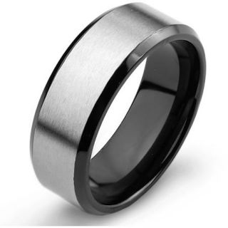 Black Plated and Brushed Titanium Beveled Edge Ring, 8mm