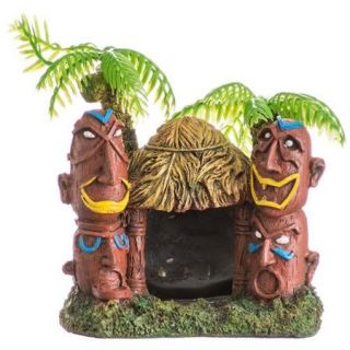 Exotic Environments Betta Hut with Palm Trees Aquarium Ornament 3.75 in L x 2.75 in W x 3.25 in H