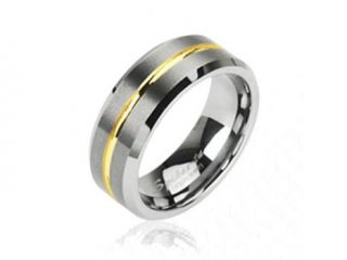 Tungsten carbine ring with gold striped center,Ring Size   9