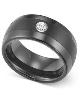 Triton Mens Black Tungsten Ring, Diamond Wedding Band (1/10 ct. t.w