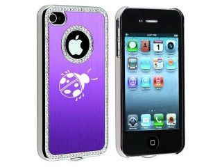 Apple iPhone 4 4S 4G Purple S575 Rhinestone Crystal Bling Aluminum Plated Hard Case Cover Ladybug
