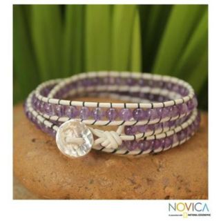 Leather and Amethyst 'Lilac Tulip' Bracelet (Thailand)