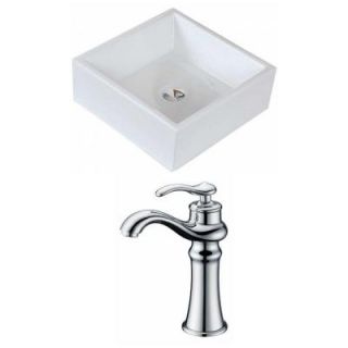 American Imaginations Square Vessel Sink Set in White with Deck Mount cUPC Faucet AI 14950