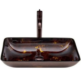 Vigo Rectangular Glass Vessel Sink in Brown and Gold Fusion with Faucet in Oil Rubbed Bronze VGT276