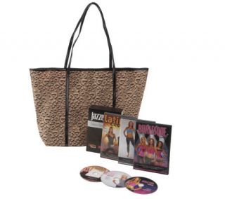 Jazzercise Dance Fitness 3 DVD Set with Leopard Print Tote Bag —