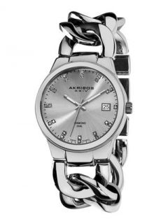 Womens Silver & Diamond Link Watch by Akribos XXIV
