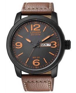 Citizen Mens Eco Drive Brown Leather Strap Watch 39mm BM8475 26E