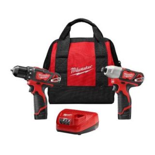 Milwaukee M12 12 Volt Lithium Ion Cordless Drill Driver/Impact Driver Combo Kit (2 Tool) 2494 22