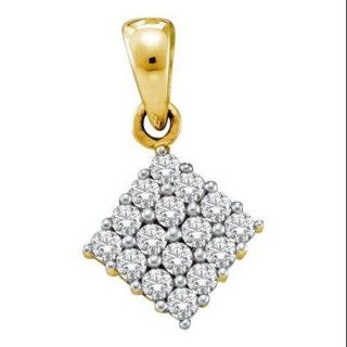 14K Yellow Gold 0.25ctw Fancy Sleek Pave Diamond Fashion Ladies Square Pendant