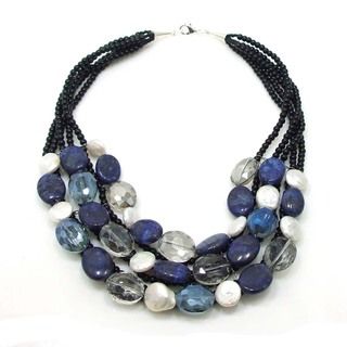 Fashionable Blue Lapis Freshwater Coin Pearl Cascade Necklace