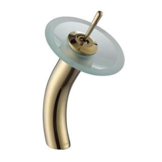 KRAUS Single Hole Single Handle Low Arc Vessel Glass Waterfall Bathroom Faucet in Gold with Glass Disk in Frosted KGW 1700G FR