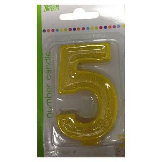 Bakery Crafts Glitter Number 5 Birthday Candle, Yellow, 3"